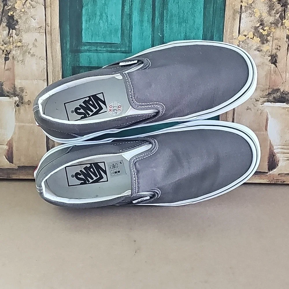 Vans Men's Solid Gray‎ Canvas Suede Slip On Shoes Loafers Size 8